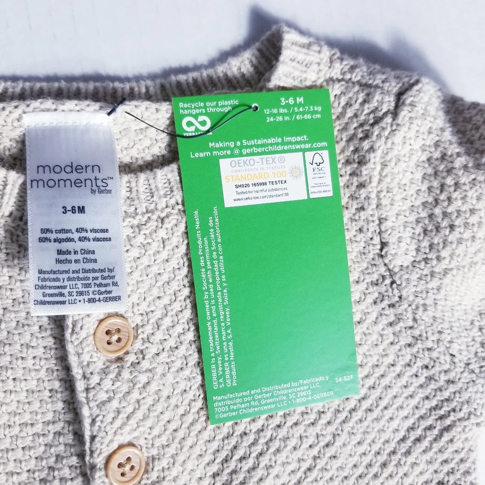 NWT MODERN MOMENTS GERBER KNIT ONESIE SIZE 3-6 MONTHS TAN
